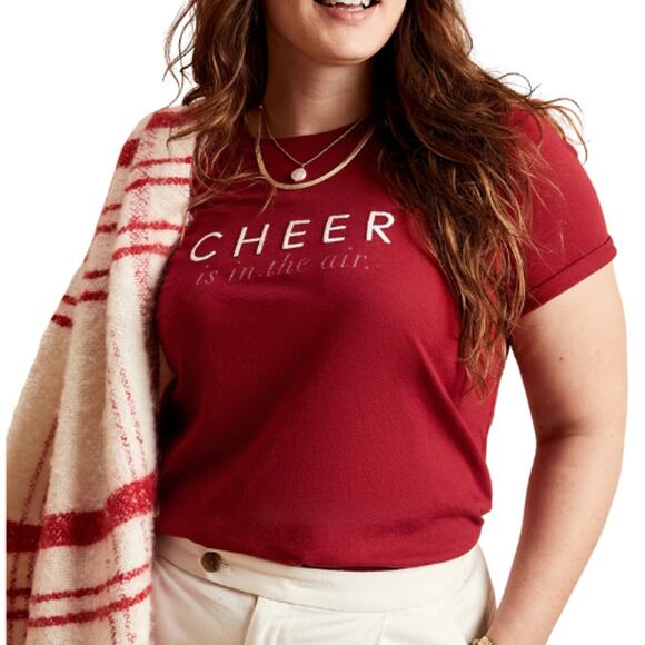 Banana Republic Eco-T Shirt Short Sleeve Red "Cheer" Shirt Size XS - Picture 1 of 3